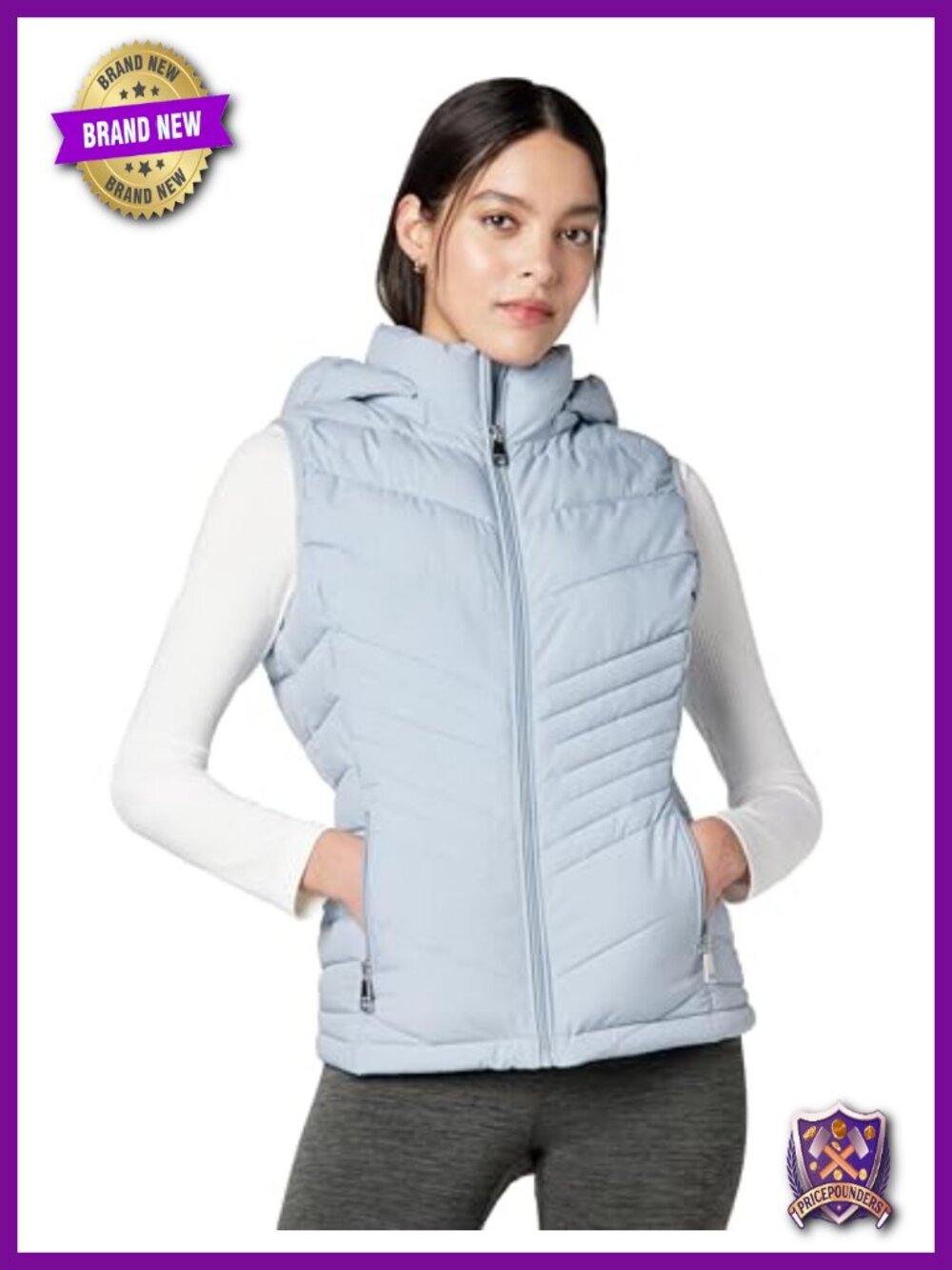 Lightweight hooded puffer vest with zipper pockets